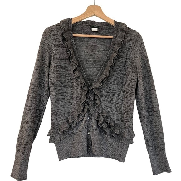 J. CREW Alpaca/Wool Blend Ruffle Button Down Cardigan Charcoal Gray Size S - Picture 1 of 6